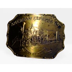 LEWIS BUCKLES Vintage American Express Colorado Train Brass Belt Buckle 1970s